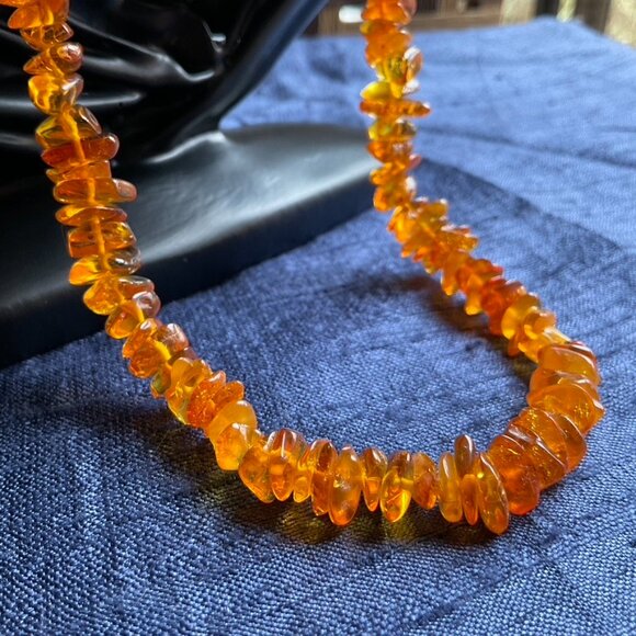 Vintage Genuine Baltic Amber Beaded Loop Necklace, Honey Butterscotch, Opera 22” - Picture 8 of 11